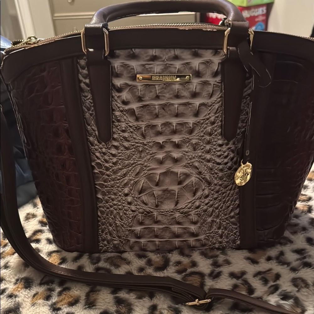 Brahmin Brown Satchel with Luxurious Textured Finish